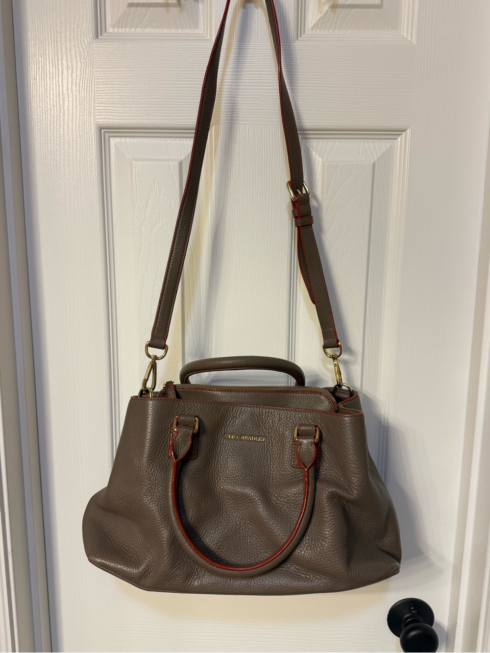 Vera Bradley Pebbled Leather Emma Satchel with Red Trim